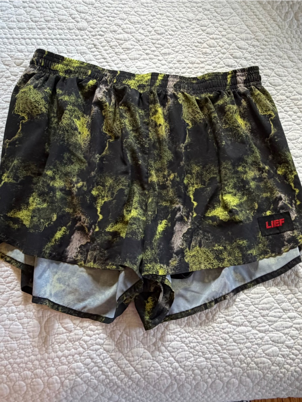 Men's LEIF Athletic Shorts in Black with Yellow Abstract Print LIEF